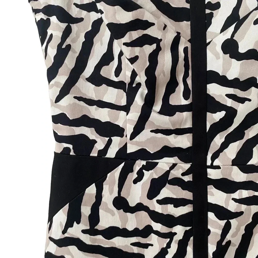 Karen Millen Zebra Print Bodycon Dress Cutout Back Black White Cocktail Size 4